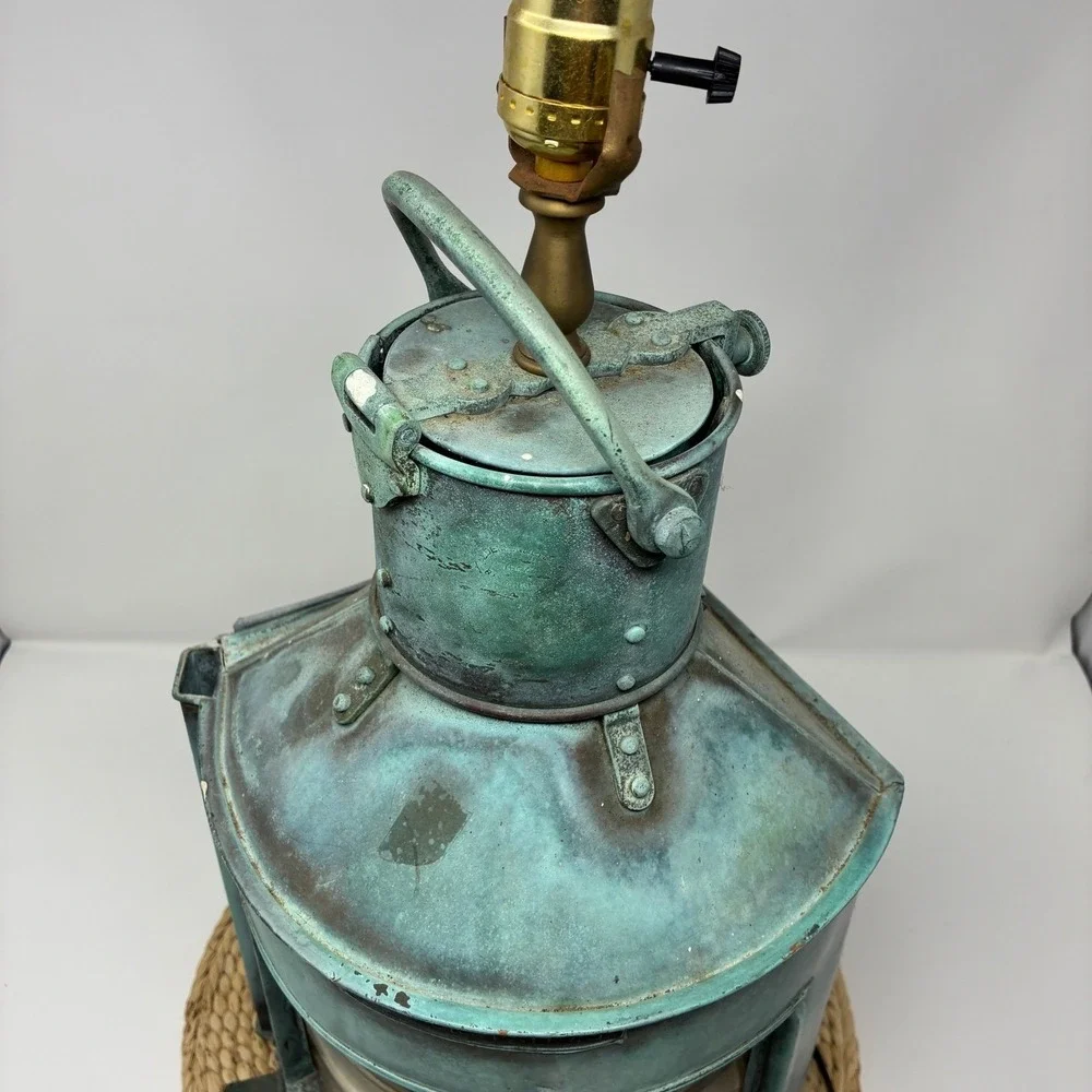 1943 WWII British Navy Ship Lantern Lamp Bow Port Patt 23 Copper Nautical - PAIR